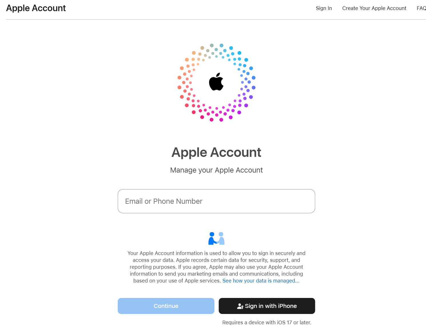 Screenshot: Apple Account email input field
