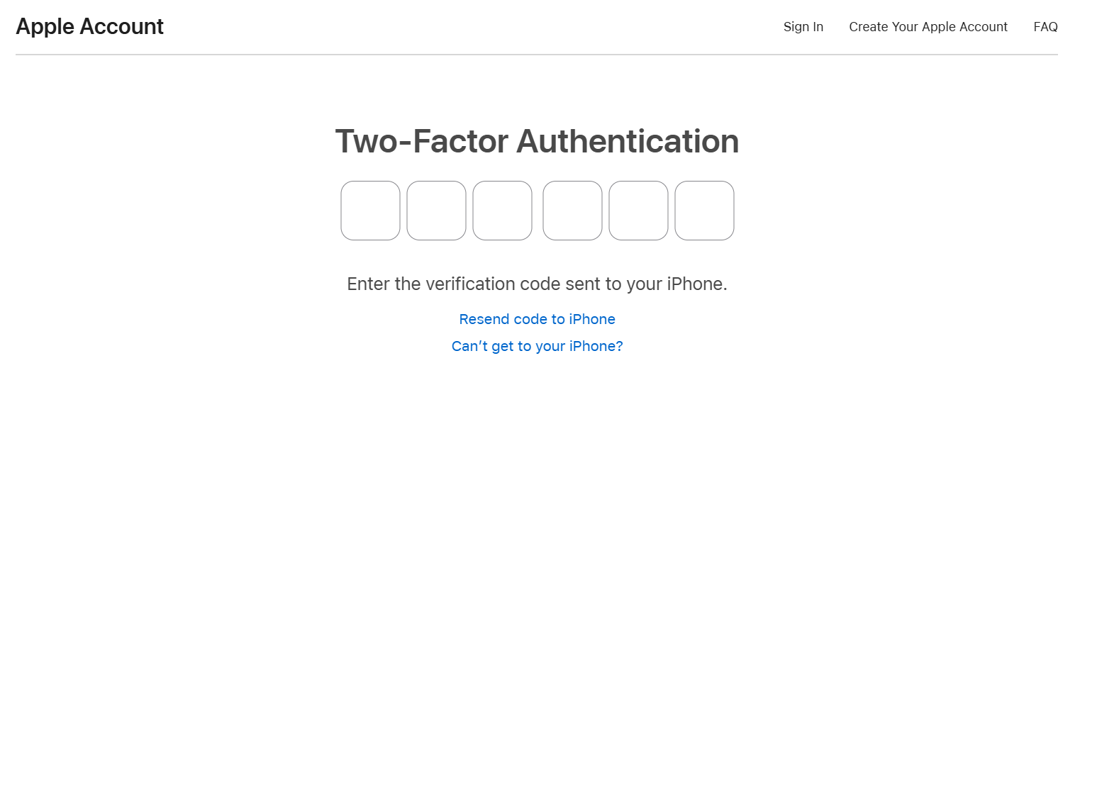 Screenshot: Two-Factor Authentication 6-digit code input